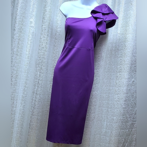 Off-The-Shoulder Ruched Classic Sheath Dress With Slit Plum main image 1